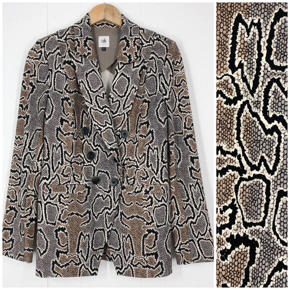 Cabi Knit Blazer Jacket Double Breasted Snake Print Career Size 4 Tan Gray Multi - Picture 1 of 16